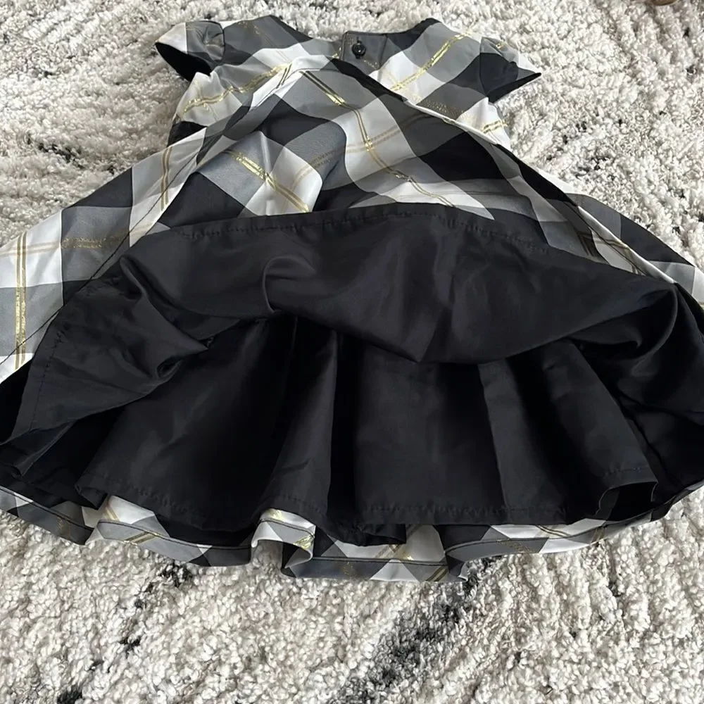 Like New Black White Grey Gold Checker Party Dress